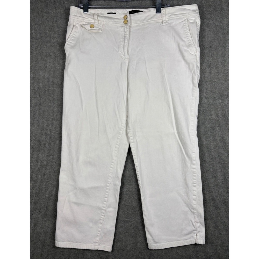 Talbots Signature Cropped Pants Gold Buttons Size 16 White